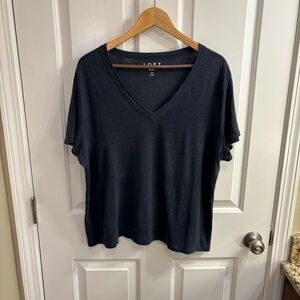 LOFT Women's Gray Blue 100% Linen V-Neck Short Sleeve Tee XXL